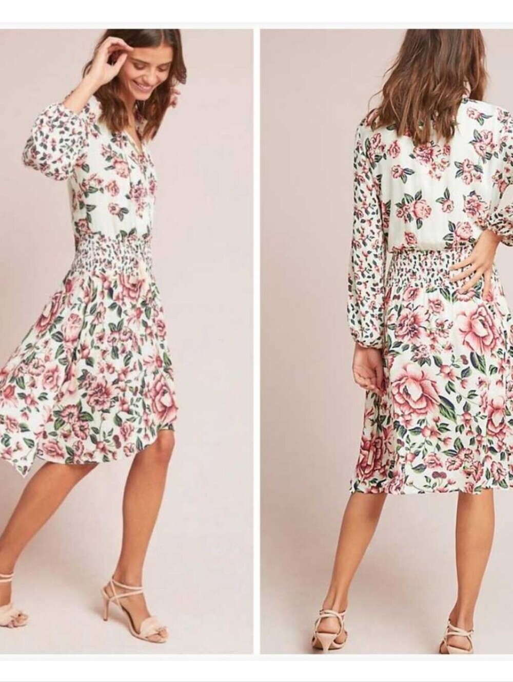 Farm Rio X Anthropologie Anabela Floral Smocked Waist Dress Sz S Garden Party